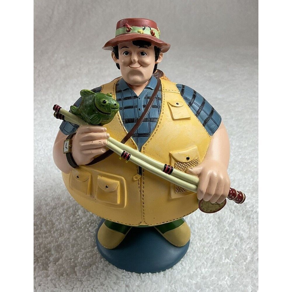 RARE Dept 56 Flip Tops Collection Fisherman w/Fish Candy Dish Trinket Box Hinged
